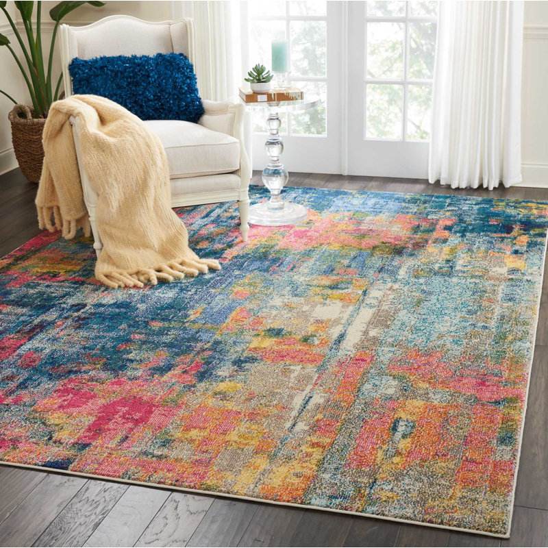 Ivy Bronx Velva Power Loom Performance Blue/Yellow/Pink Rug & Reviews Wayfair